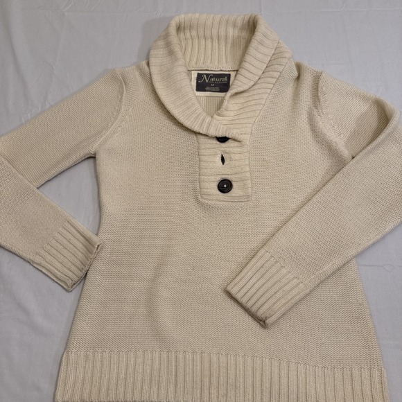 Natural Reflections Shawl Neck Sweater 3 Button Pullover Creme WOMEN MEDIUM - Picture 1 of 9